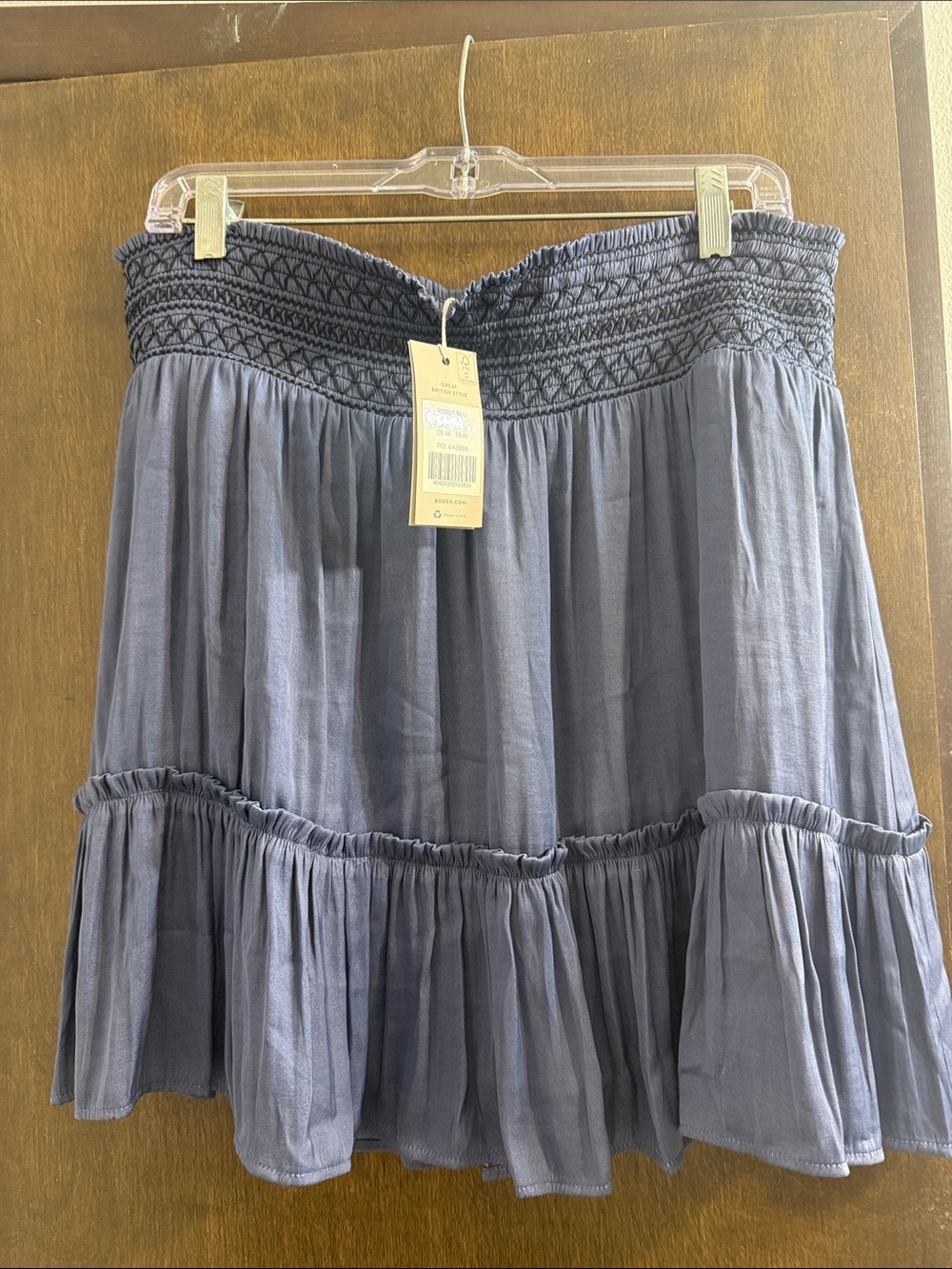Boden Blue Smocked Waist Tiered Skirt